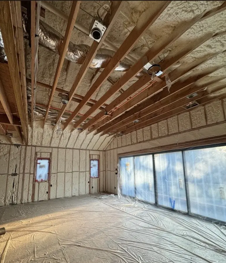 Interior walls and ceiling insulated with spray foam during new construction in Rogersville